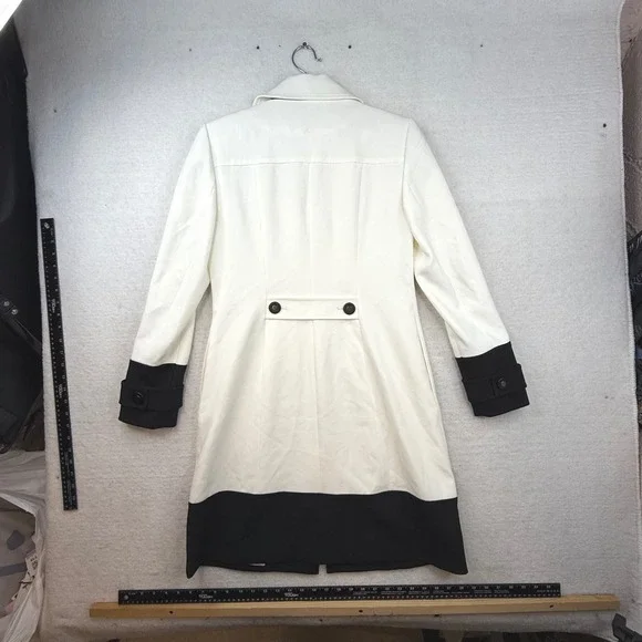 White House Black Market WHBM Trench Coat Blazer White Black XS classy preppy - Picture 4 of 10